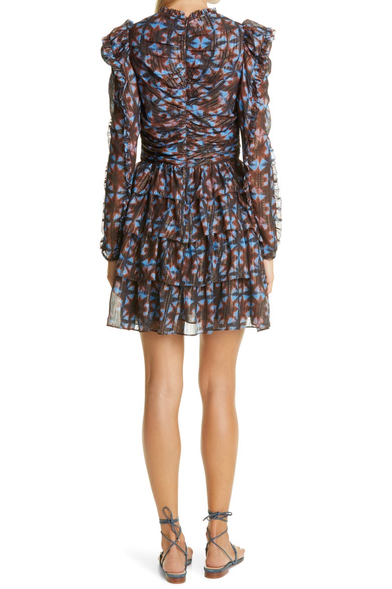 Siya Metallic Long Puff Sleeve Silk Dress, Alternate, color, TWILIGHT PRISM