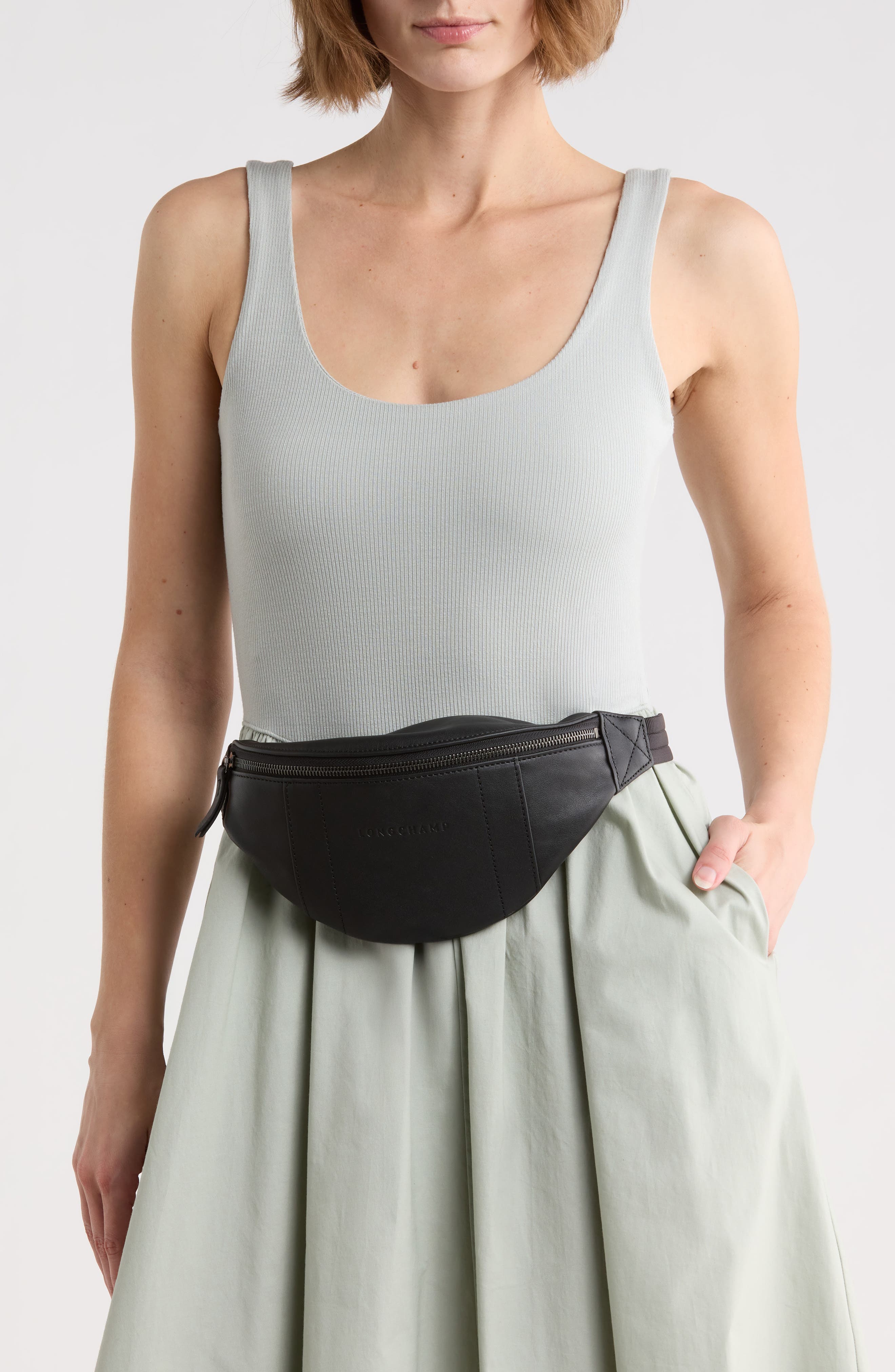 Longchamp 3D Leather Belt Bag, Alternate, color, Black