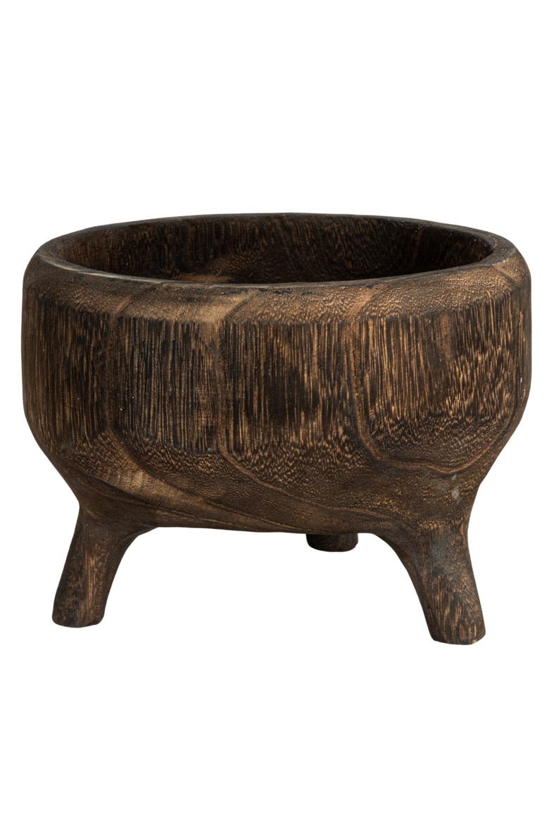 Rustic Paulownia Footed Wood Bowl, Charred Brown, Main, color, Brown