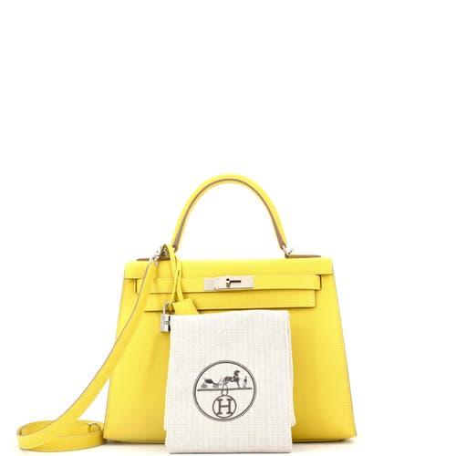 Pre-owned Hermes Hermes Kelly Handbag Yellow Epsom With Palladium Hardware 28 In Green