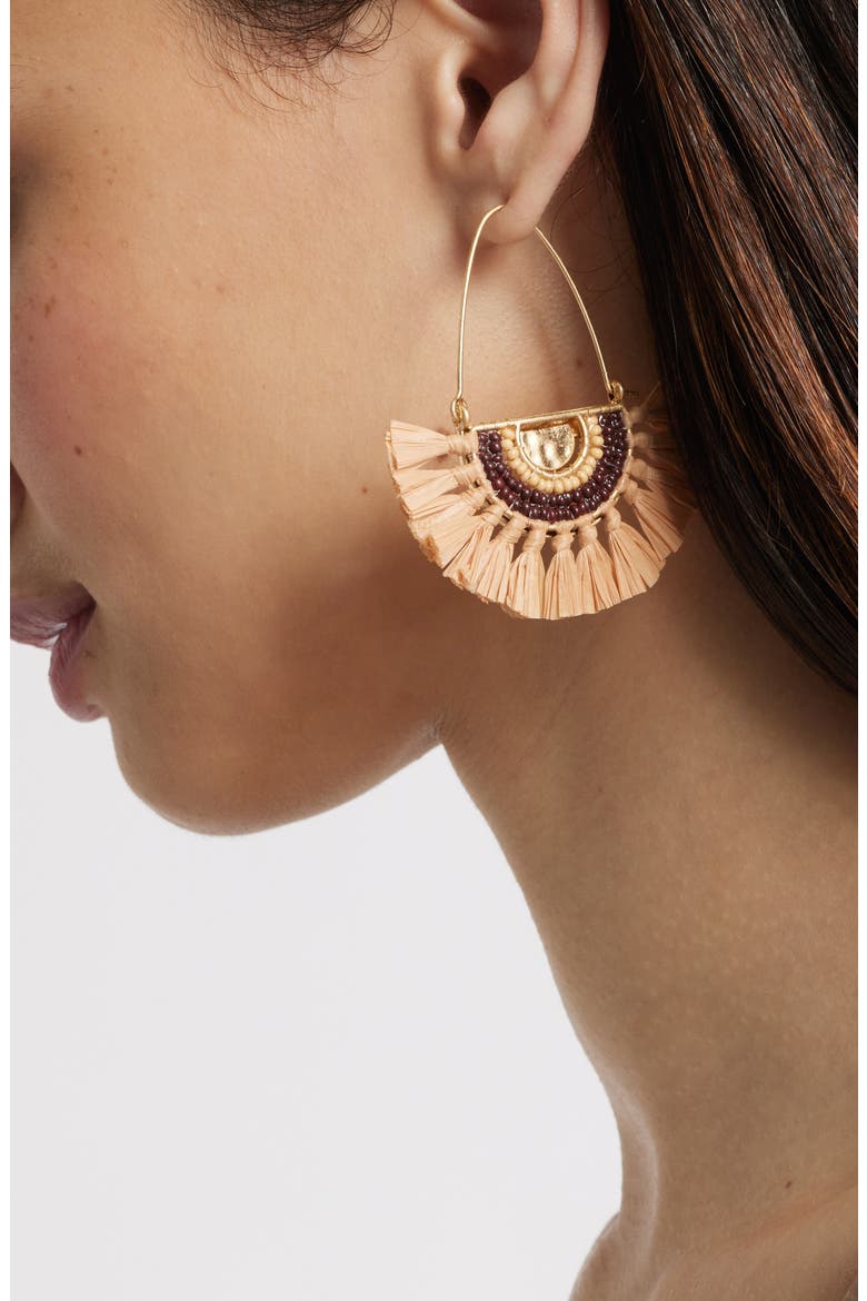 Raffia Fan Crescent Threader Earrings, Alternate, color, NEUTRAL MULTI- GOLD