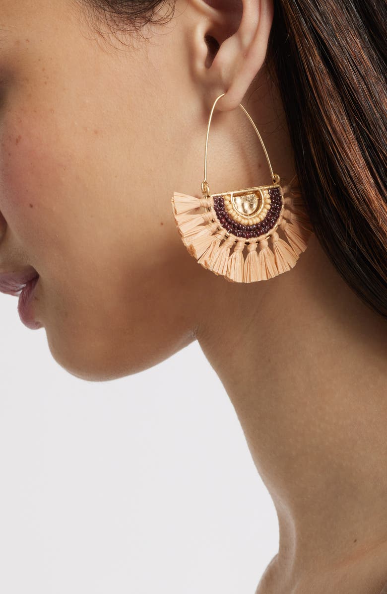 Nordstrom Raffia Fan Crescent Threader Earrings, Alternate, color, Neutral Multi- Gold