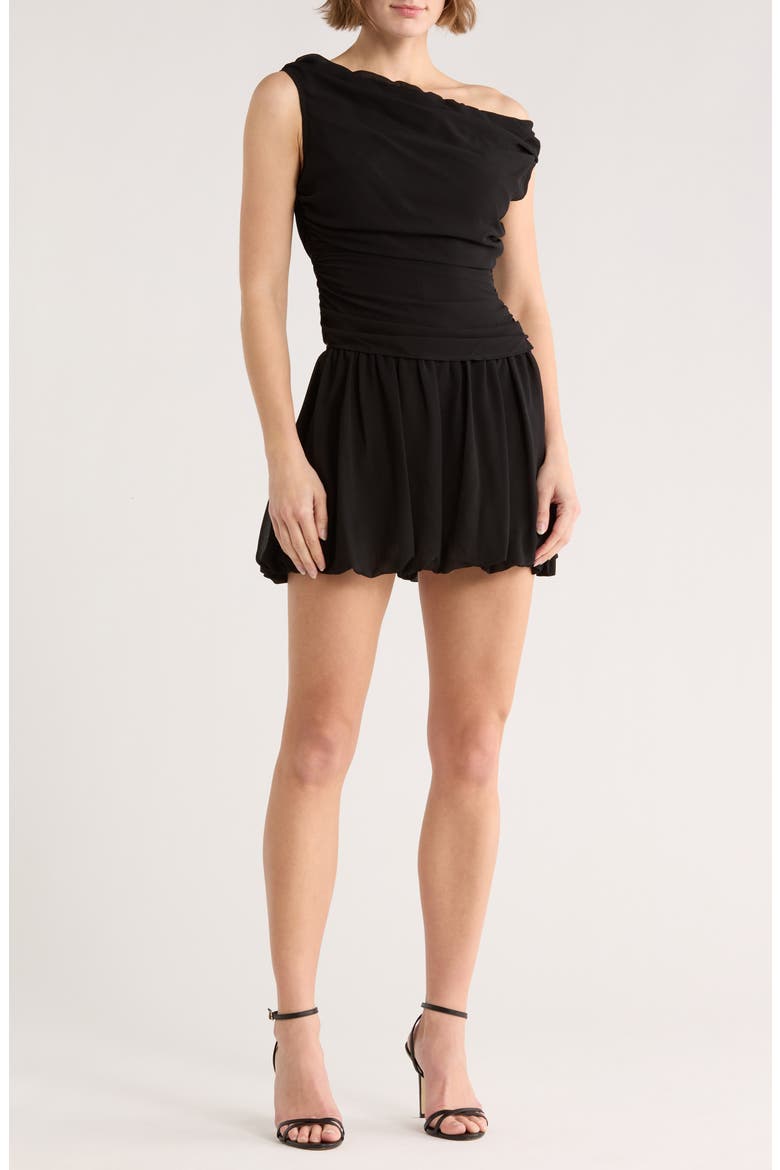 Off the Shoulder Ruched Chiffon Top & Skirt Set, Main, color, BLACK
