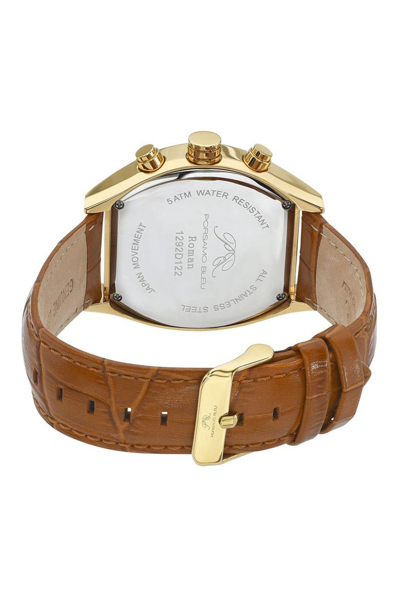 Roman Chronograph Croc Embossed Leather Strap Watch, 42mm, Alternate, color, BROWN