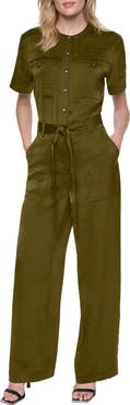 DKNY Tie Waist Satin Utility Jumpsuit