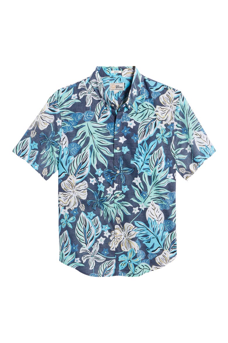 Waimea Canyon Tailored Fit Short Sleeve Button-Down Shirt, Alternate, color, DRESS BLUES
