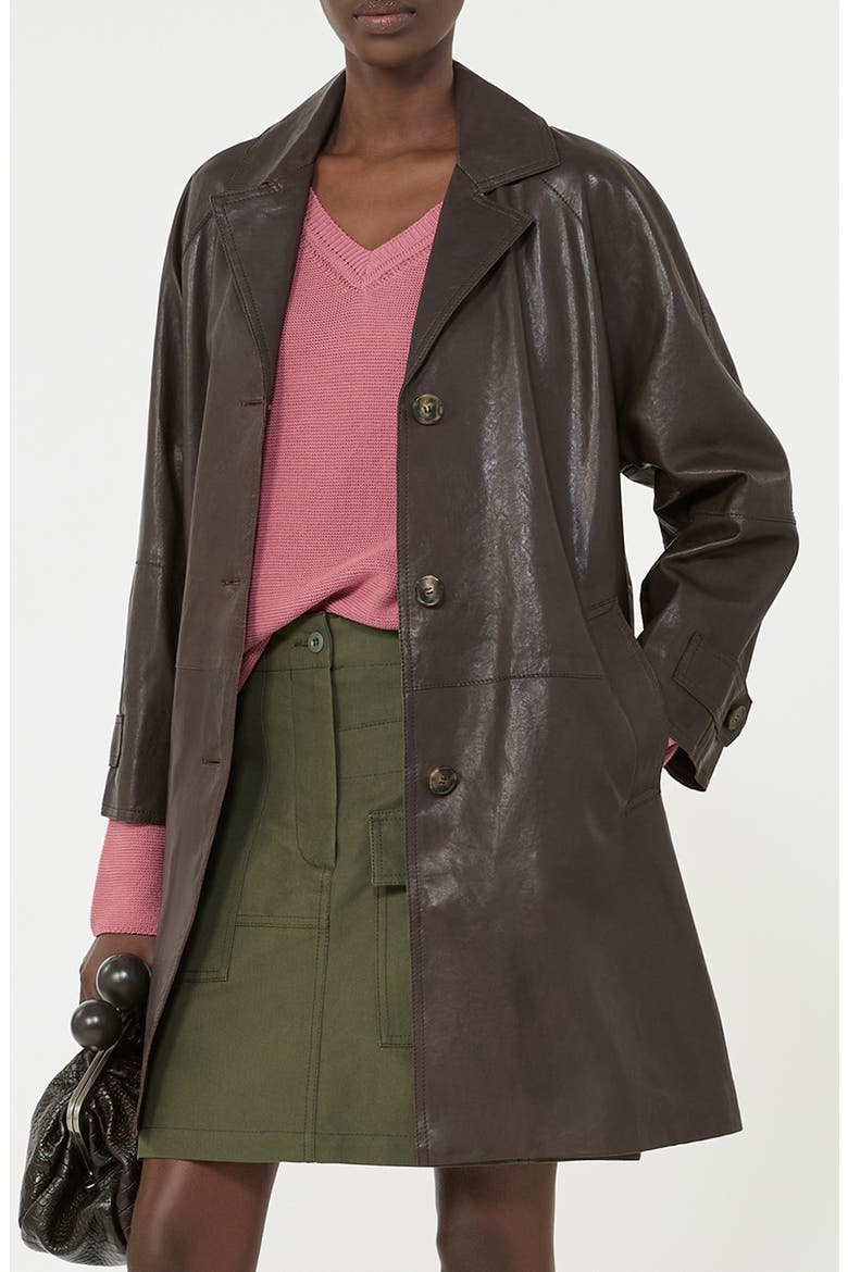 Camino Leather Trench Coat, Alternate, color, BROWN