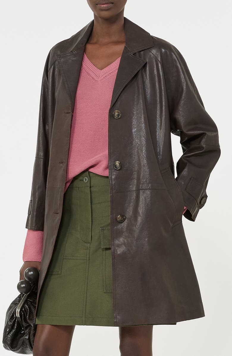 Weekend Max Mara Camino Leather Trench Coat, Alternate, color, Brown