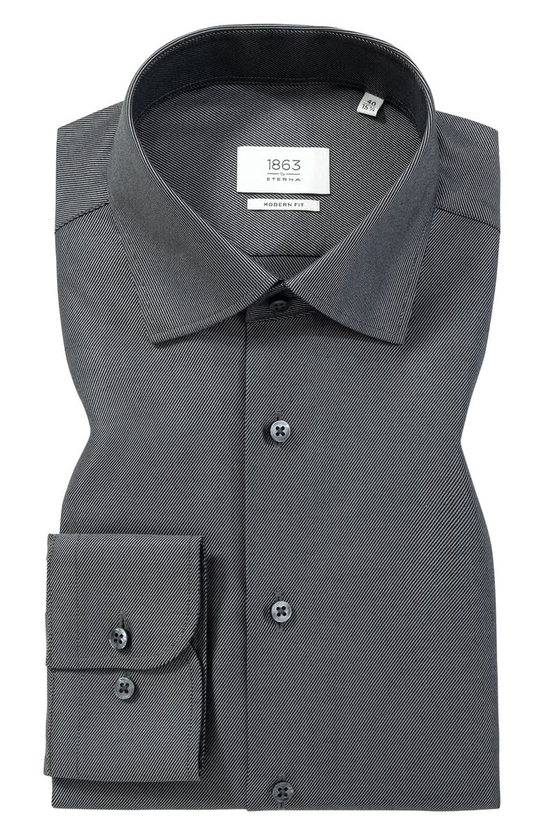 1863 by Eterna Royal Twill Modern Fit Solid Non-Iron Cotton Dress Shirt, Alternate, color, Black