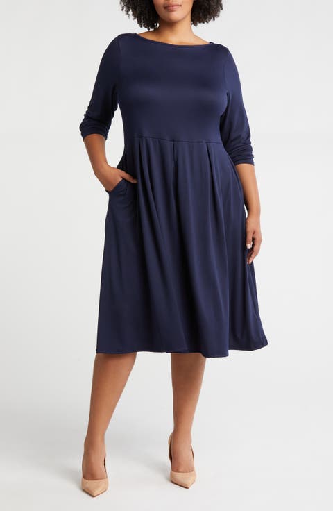 Fit & Flare Long Sleeve Jersey Midi Dress