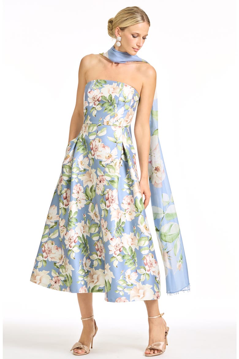 Shay Floral Strapless Cocktail Midi Dress, Alternate, color, TWILIGHT CAMELLIA