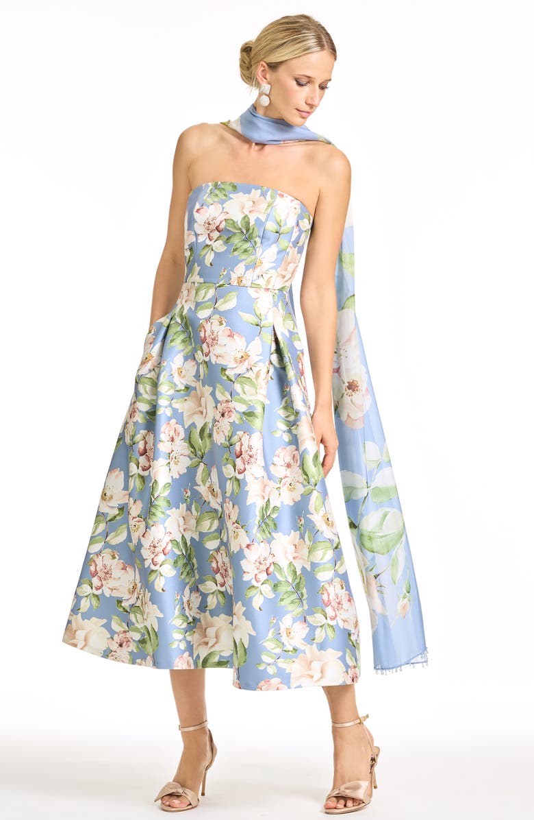 Sachin & Babi Shay Floral Strapless Cocktail Midi Dress, Alternate, color, Twilight Camellia