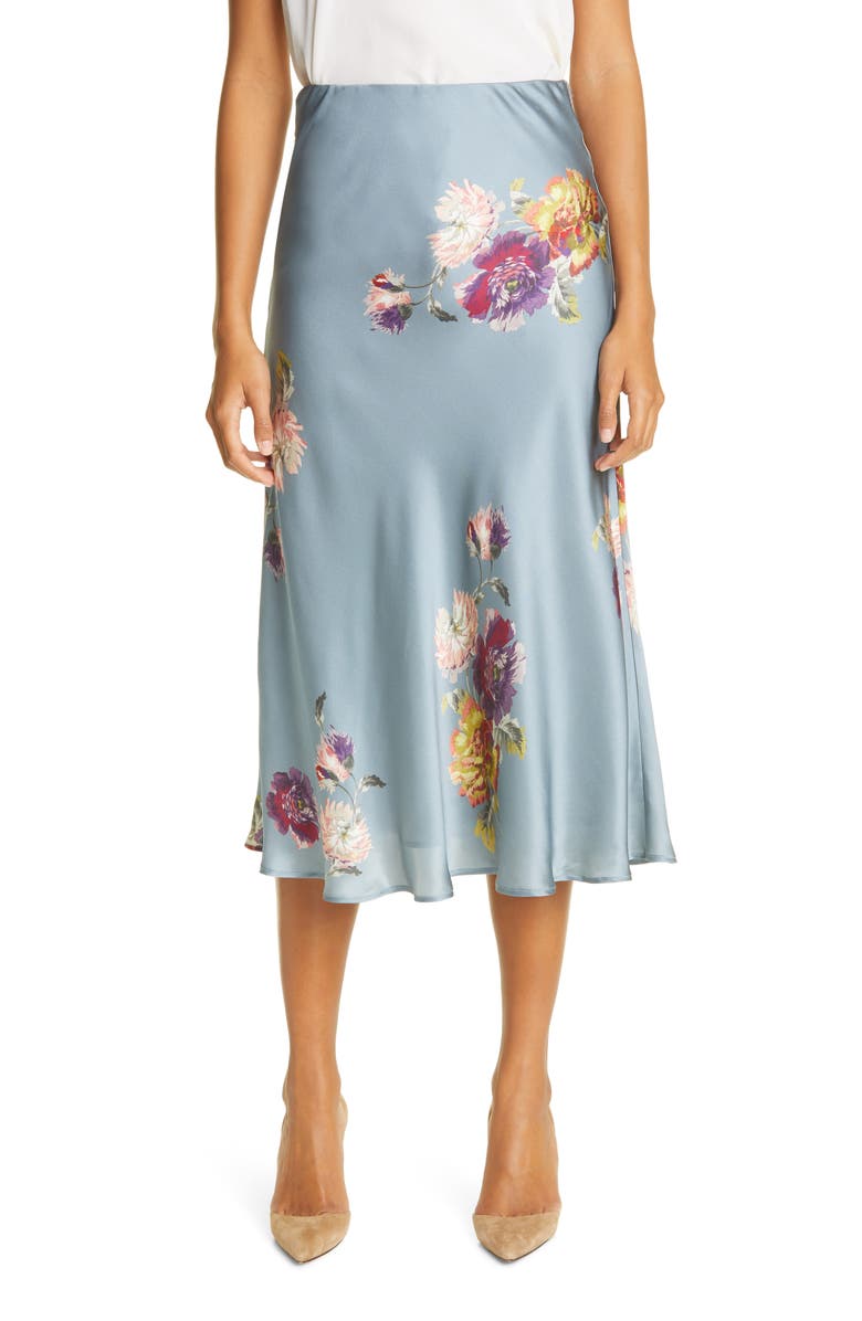 Rebecca Taylor Simone Fleur Silk Charmeuse Bias Cut Skirt, Main, color,