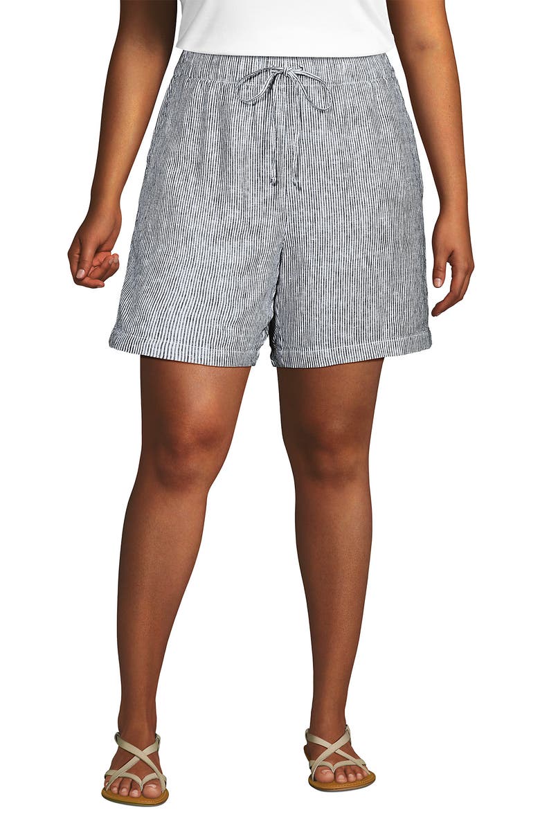 Lands' End Plus Size Linen High Rise Pull On 7" Shorts, Main, color, 