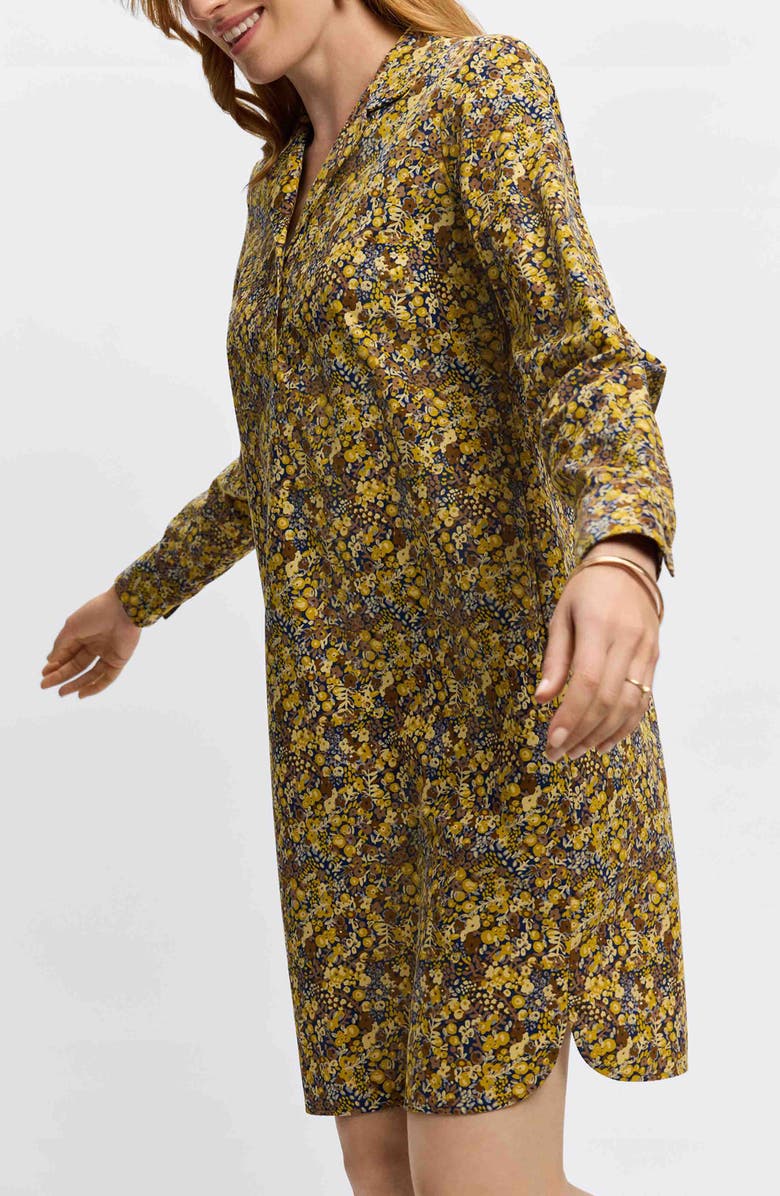 Foxcroft Sloane Ditsy Floral Long Sleeve Shirtdress, Alternate, color, Multi Yellow