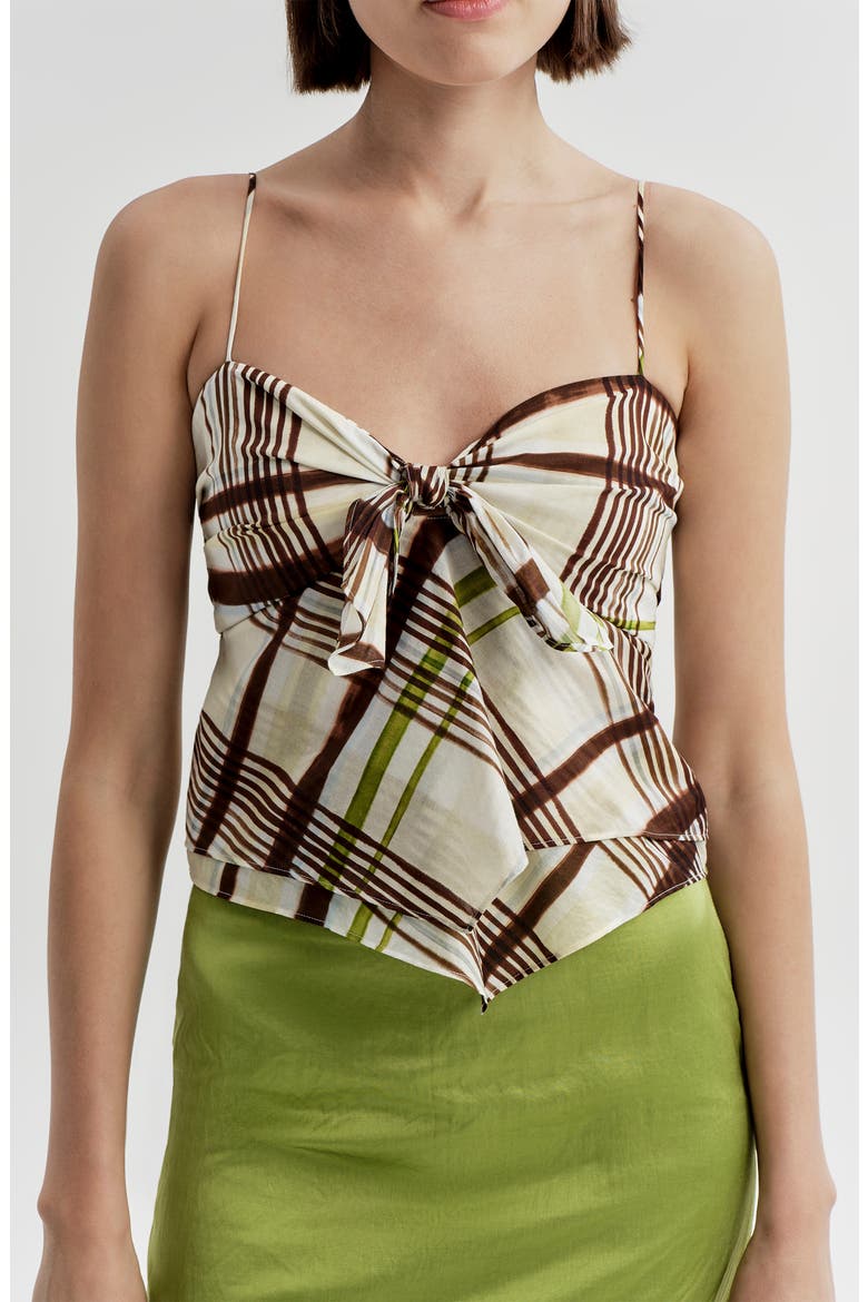 Hailey Plaid Tie Cotton Camisole, Alternate, color, BUTTER/ GANACHE