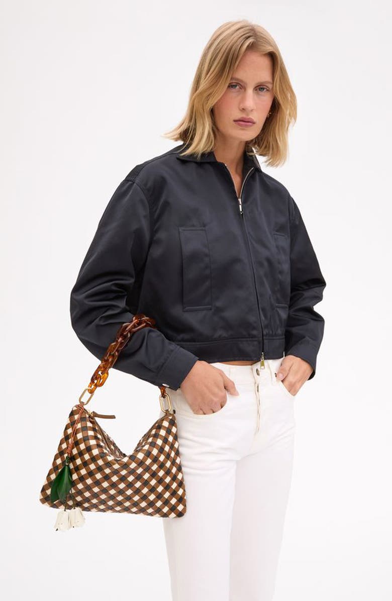 Clare V. Tricolor Woven Flat Clutch Purse, Alternate, color, Oat