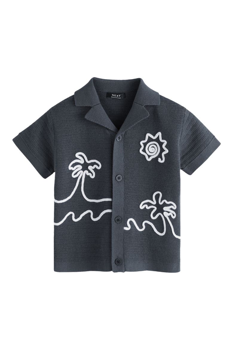 Kids' Beach Scene Knit Button-Up Shirt, Main, color, GREY