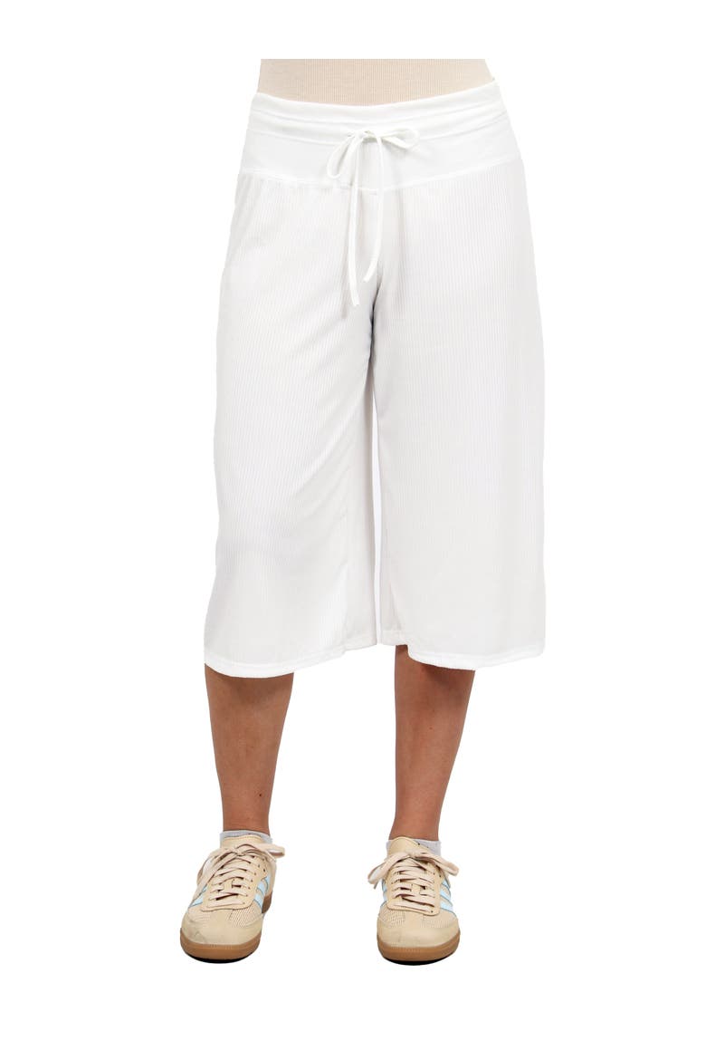 Womens Basic Ribbed Knit Drawstring Flared Capri Pants, Main, color, Ivory