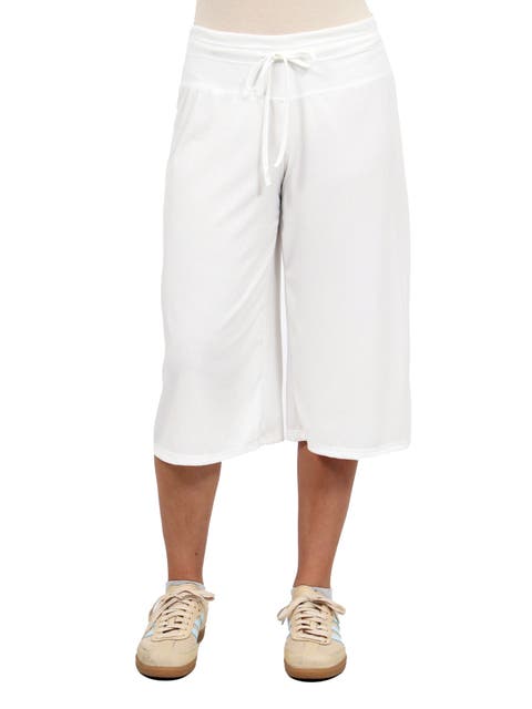 Womens Basic Ribbed Knit Drawstring Flared Capri Pants