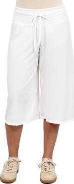 24seven Comfort Apparel Womens Basic Ribbed Knit Drawstring Flared Capri Pants