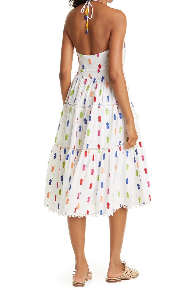 FARM Rio Pineapple AppliquÃ<sup>©</sup> Keyhole Bodice Cotton Midi Dress, Alternate, color,