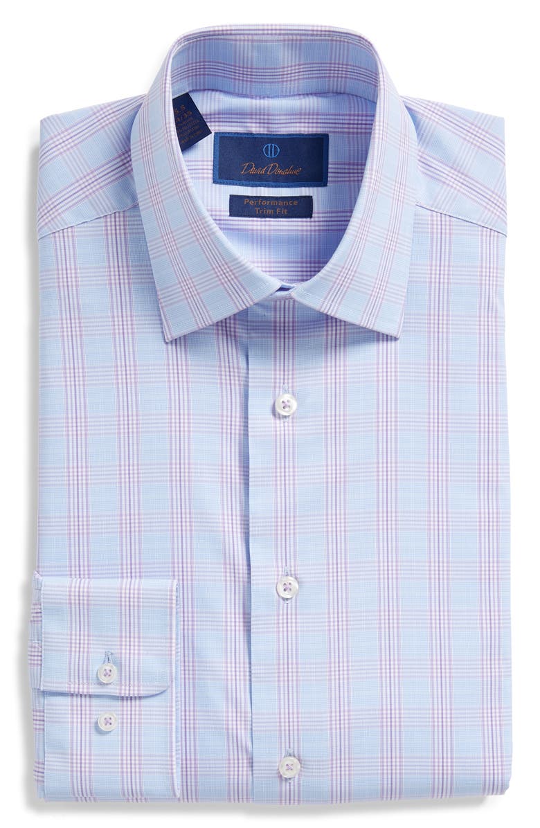 David Donahue Trim Fit Performance Stretch Plaid Dress Shirt, Alternate, color,