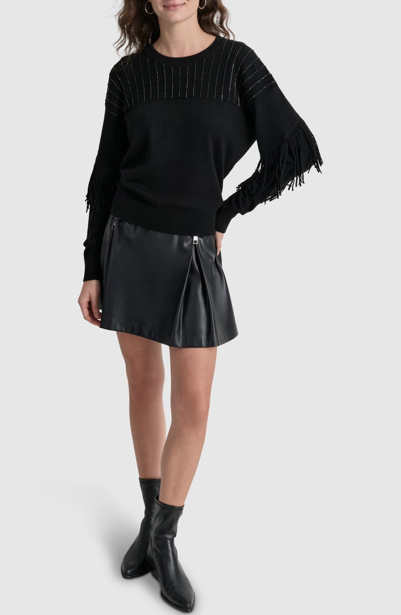 DKNY Crystal & Fringe Embellished Sweater, Alternate, color,