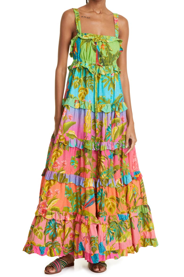 Ombré Forest Tiered Cotton Maxi Dress, Main, color, MULTI