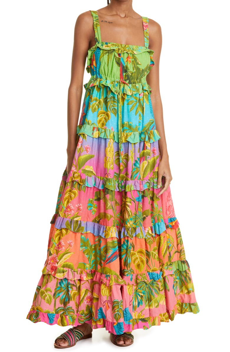 FARM Rio Ombré Forest Tiered Cotton Maxi Dress, Main, color, Multi