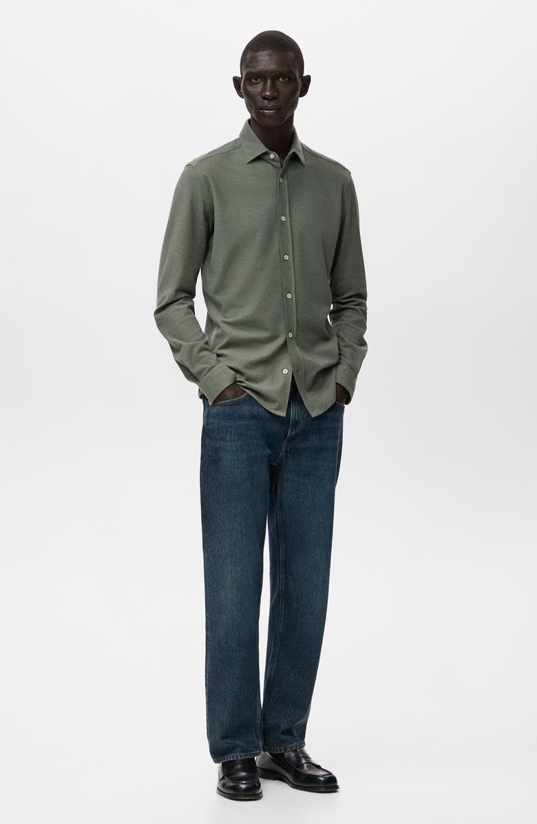MANGO Slim Fit Cotton Piqué Button-Up Shirt, Alternate, color, Green