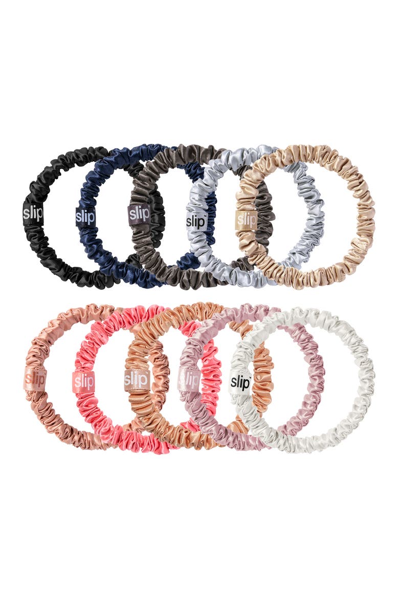 Pure Silk 10-Pack Skinny Scrunchies $65 Value, Main, color, PINK/ BLACK ASSORTED