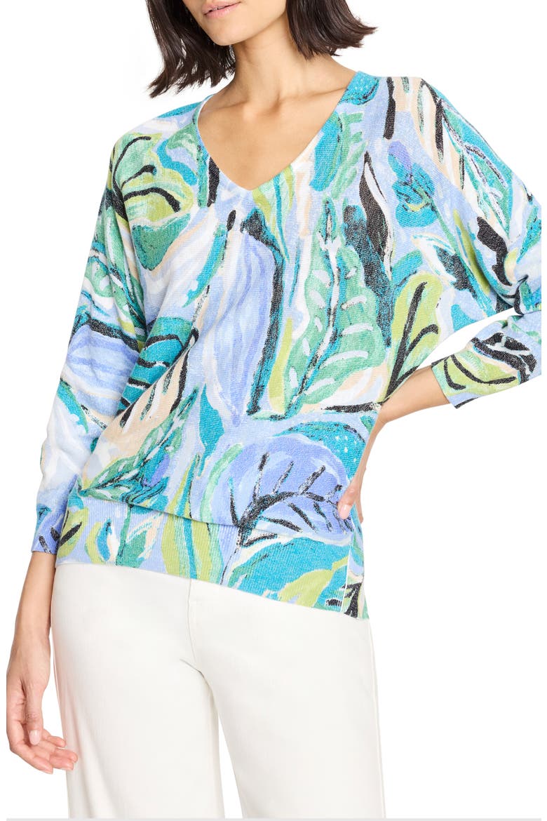Island Beat Print V-Neck Sweater, Main, color, BLUE MULTI
