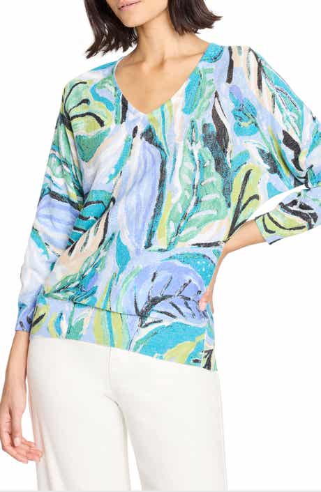 NIC+ZOE Island Beat Print V-Neck Sweater