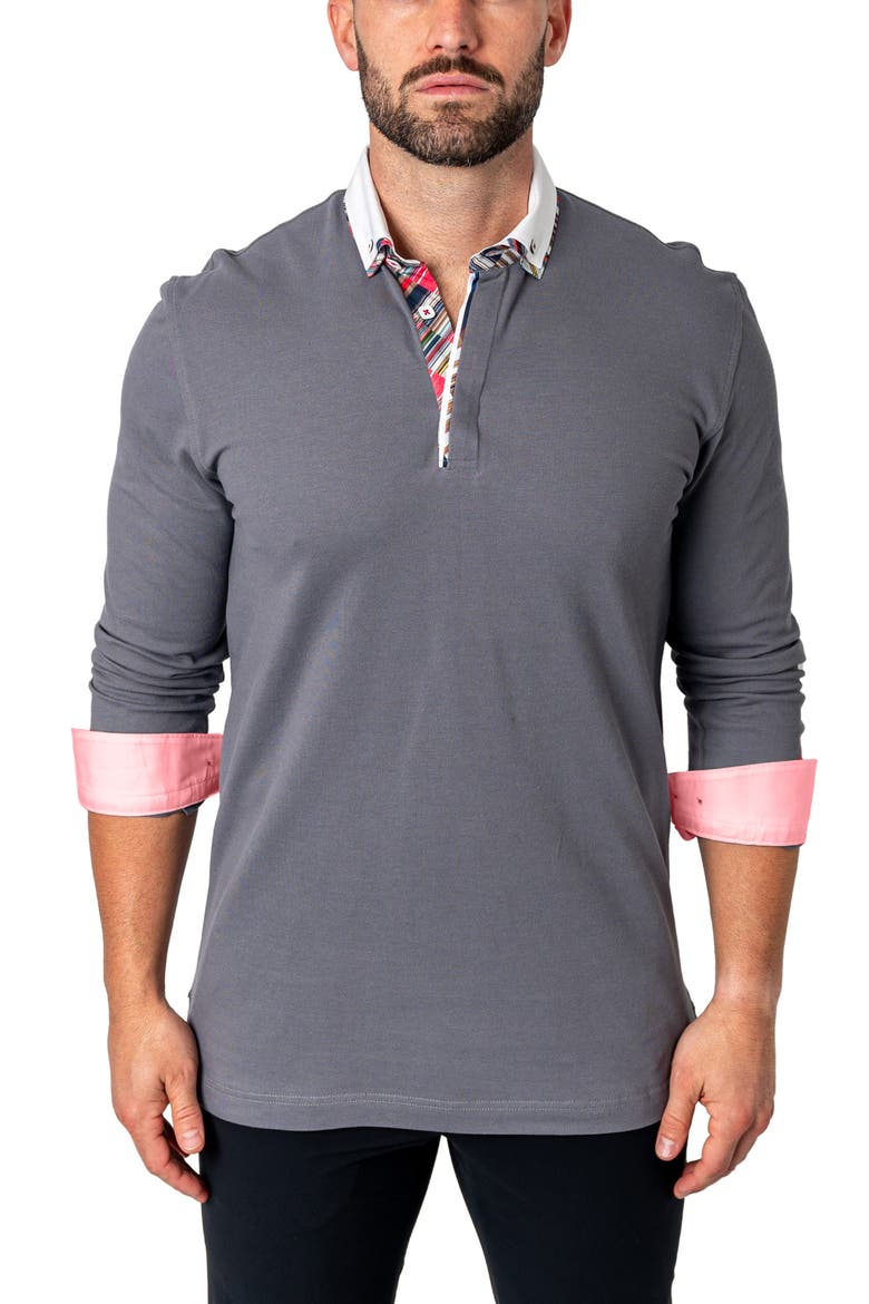 Newton Solid Mirage Grey Long Sleeve Polo, Alternate, color, GREY