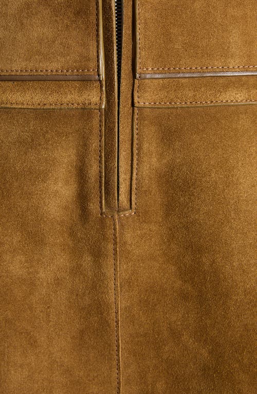 Tom Ford Inverted Pleat Suede Miniskirt In Dark Chartreuse