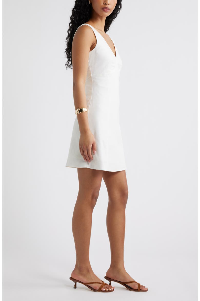 Tie Back Linen Blend Minidress, Alternate, color, WHITE