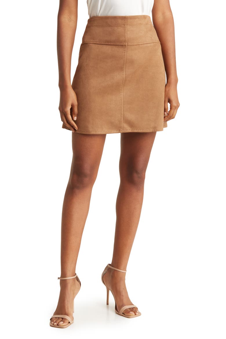 Faux Suede A-Line Miniskirt, Main, color, VICUNA