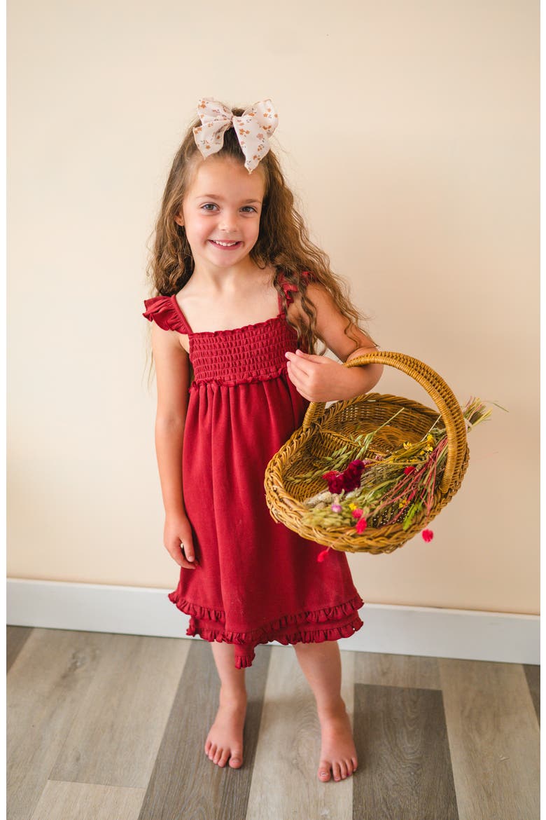 Smocked Organic Cotton Dress, Alternate, color, CRIMSON