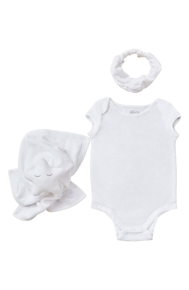 Barefoot Dreams<sup>®</sup> CozyTerry<sup>™</sup> Bodysuit, Headband & Baby Blanket Set, Main, color, 