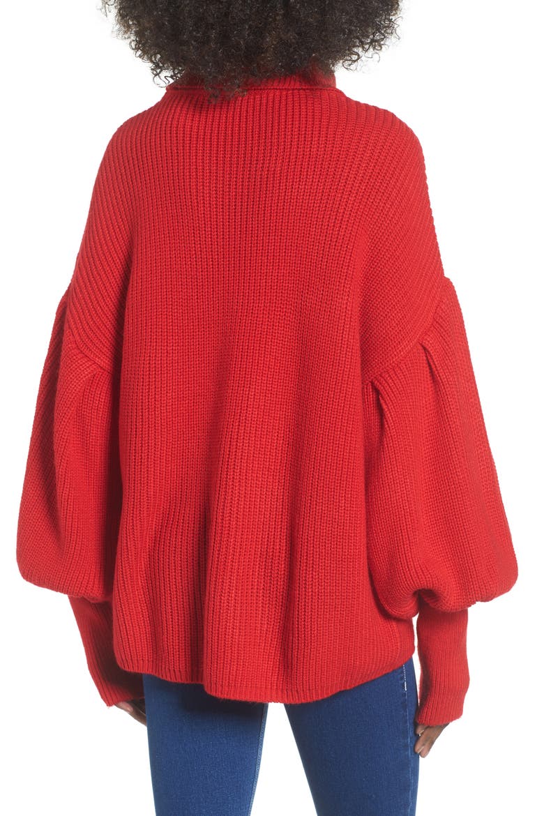 Balloon Sleeve Turtleneck Sweater, Alternate, color, RED