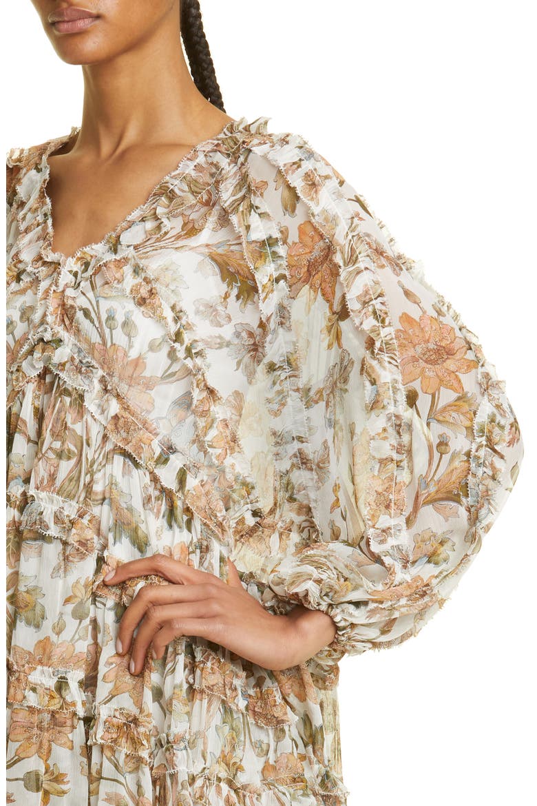 Floral Billow Frill Chintz Minidress, Alternate, color, IVORY DAISY FLORAL