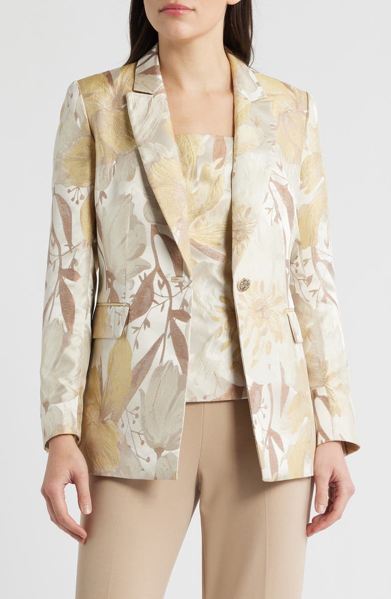 Anne Klein Jacquard Blazer, Main, color, Coffee Cream Multi