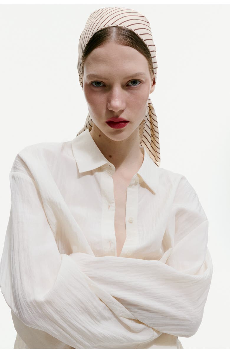 H&M Lace-trimmed Triangle Scarf, Alternate, color, Light Beige/Striped