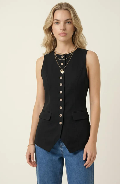 Longline Button Front Tailored Vest
