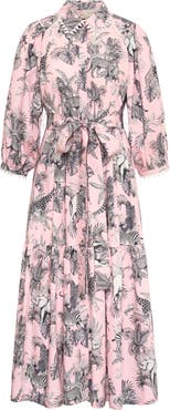 Maison Common Printed Poplin Dress With Macrame Trim