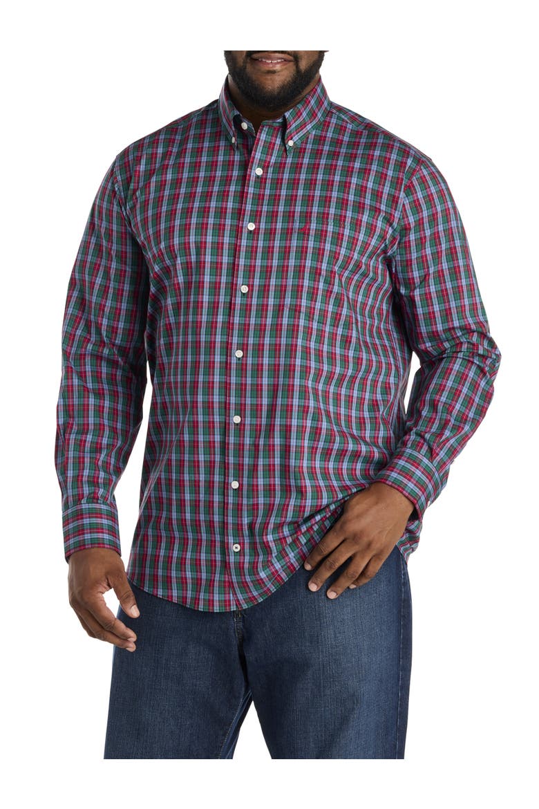 Big & Tall Performance Plaid Sport Shirt, Alternate, color, RIO RED