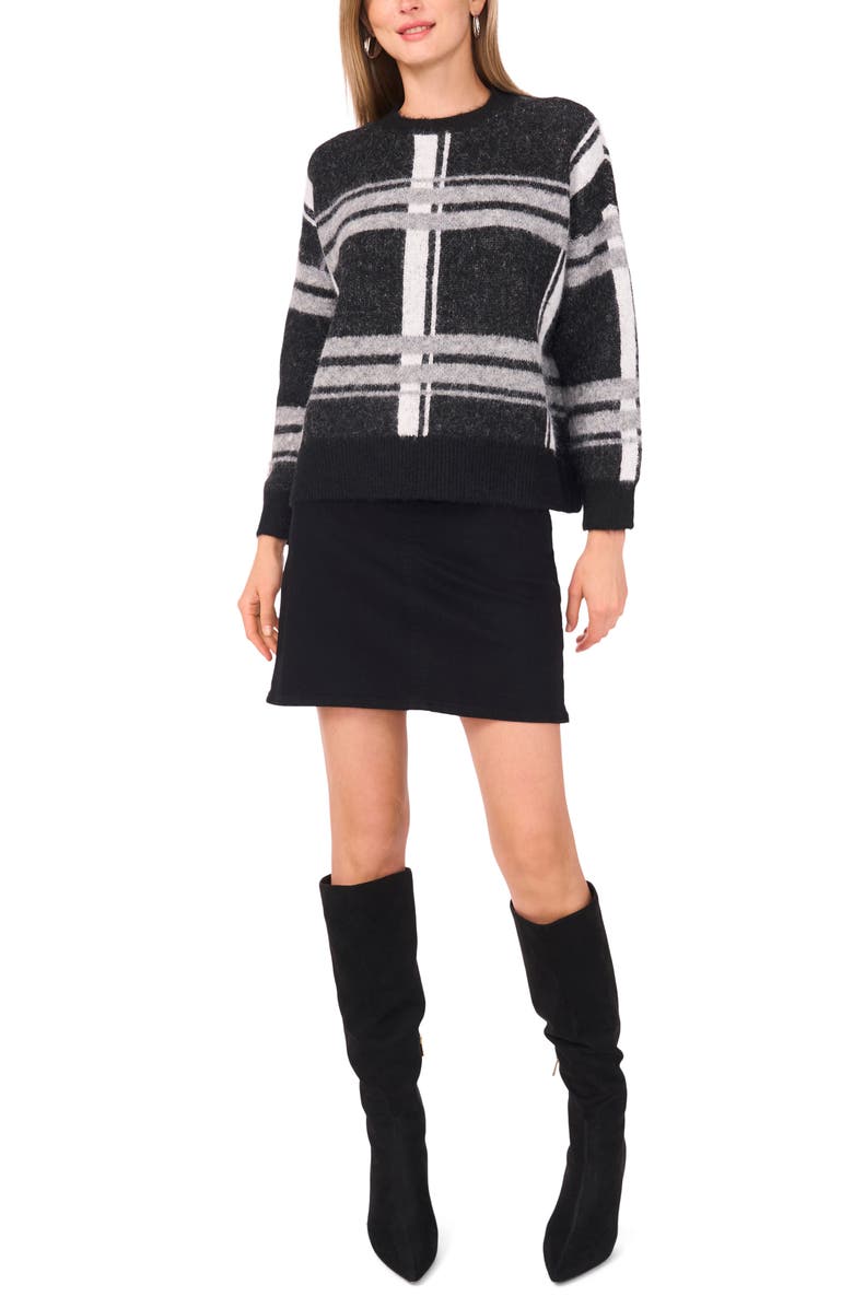 Vince Camuto Plaid Jacquard Sweater, Alternate, color, Rich Black