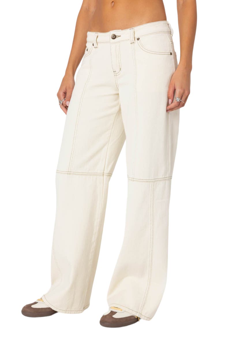 Contrast Stitch Wide Leg Jeans, Alternate, color, CREAM
