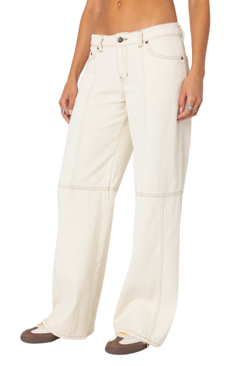 EDIKTED Contrast Stitch Wide Leg Jeans, Alternate, color, Cream